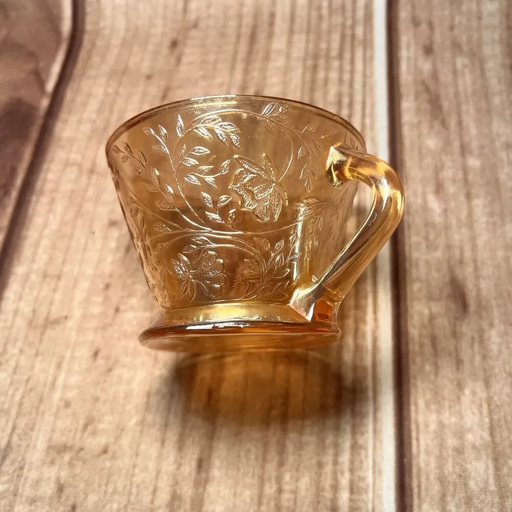 Vintage Jeannette Glass Floragold Tea Coffee Cups Louisa Pattern Set of 3